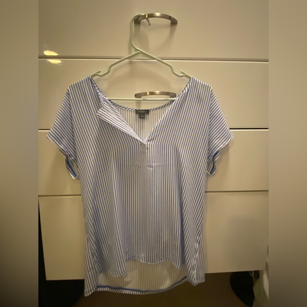 Ann Taylor Blue and White Striped Blouse in Medium